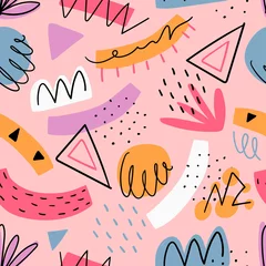 Tapeten Handgezeichnete abstrakte Kinder nahtlose Muster für Druck, Textil, Tapete. Moderne handgezeichnete Formen Hintergrund. © Hanifa_design