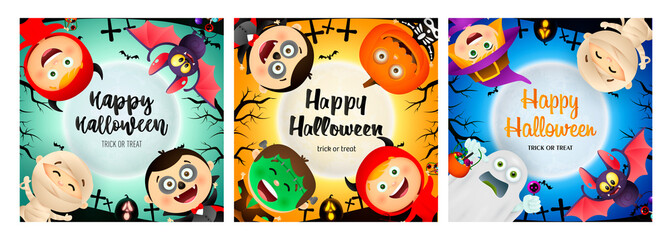 Halloween party banner set with various monsters