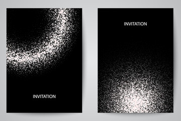  Set of dark banners with silver particles of a saw. Holiday Invitation Design