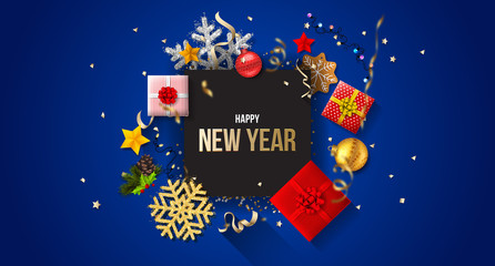 Happy New Year Banner Vector. Happy New Year Greeting Card. New Year's Design Vector - New Year Background.
