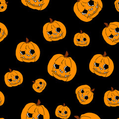 Pumpkin seamless pattern on black background. Orange pumpkin background for Harvest festival or Thanksgiving day. Halloween orange repeating print