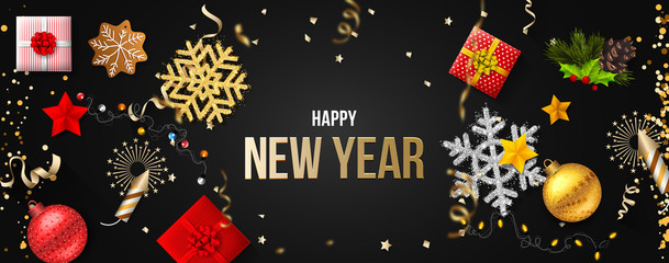 Happy New Year Banner Vector. Happy New Year Greeting Card. New Year's Design Vector - New Year Background.