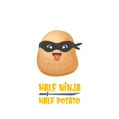 Half ninja half potato character with black super hero mask. super ninja kawaii vegetable food character for printing on tee