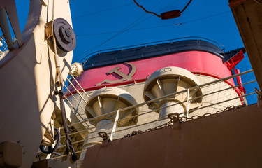 Icebreaker Krasin - view of the chimney. There are many technical elements of the ship in the frame