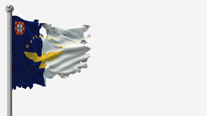 Azores 3D tattered waving flag illustration on Flagpole. Isolated on white background with space on the right side.