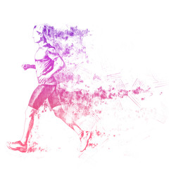 Plakat Hand-drawn illustration of a fast-running man with a blurred trace of his movement