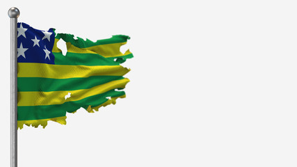 Flag Of Goias 3D tattered waving flag illustration on Flagpole. Isolated on white background with space on the right side.