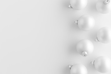 Top view of a multiple white matte christmas balls.