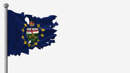 Lieutenant-Governor Of Ontario 3D tattered waving flag illustration on Flagpole. Isolated on white background with space on the right side.
