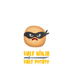Half ninja half potato character with black super hero mask. super ninja kawaii vegetable food character for printing on tee