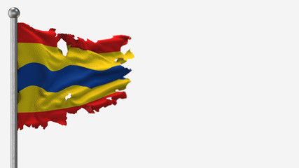 Overijssel 3D tattered waving flag illustration on Flagpole. Isolated on white background with space on the right side.