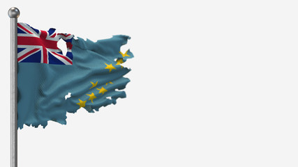 Tuvalu 3D tattered waving flag illustration on Flagpole. Isolated on white background with space on the right side.