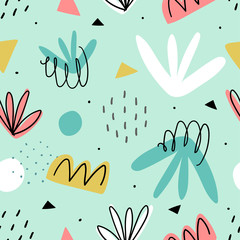 Hand drawn abstract kids seamless  pattern for print, textile, wallpaper. Modern hand drawn shapes background. - 296988792
