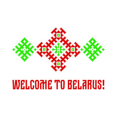 Banner welcome to Belarus with a traditional Belarusian ornament