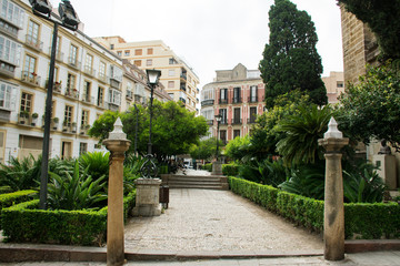 Naklejka premium Europe, Spain, Malaga, old town architecture. 