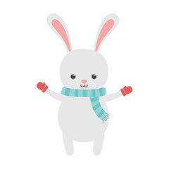 cute rabbit with scarf and gloves merry christmas