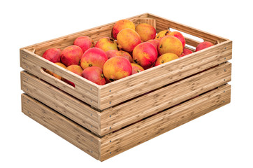 Pomegranates in the wooden crate, 3D rendering