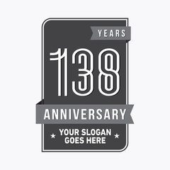 138 years anniversary design template. One hundred and thirty-eight years celebration logo. Vector and illustration.