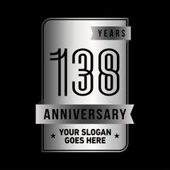 138 years anniversary design template. One hundred and thirty-eight years celebration logo. Vector and illustration.