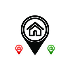 Black map pointer with house icon isolated on white background. Vector illustration