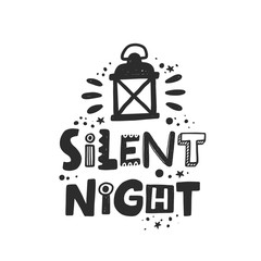 Silent night stylized black ink lettering. Hand drawn grunge style typography with drops. Christmas, New Year concept. Winter holiday poster, banner, postcard, greeting card design element