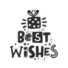 Best wishes stylized black ink lettering. Hand drawn grunge style typography with drops. Christmas, New Year concept. Winter holiday poster, banner, postcard, greeting card design element