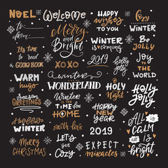 Vector big collection of hand written christmas phrases and quotes