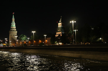 Fototapeta premium Moscow, night on a view of the Kremlin from the side of the quay.