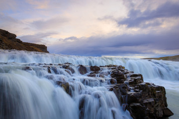 Beautiful panoramic view of Gullfoss waterfall.This waterfall very huge.Most of the time use for advertising and film entertainment scene for Heaven