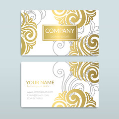 White and gold vintage business card. Luxury vector ornament template. Great for invitation, flyer, menu, brochure, postcard, background, wallpaper, decoration, packaging or any desired idea.