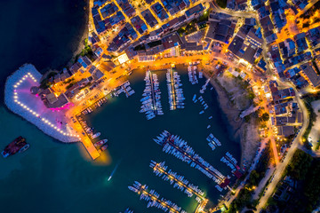 aerial view from dron of the port and promenade of Castellammare del Golfo, Sicily