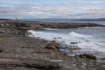Lighthouse  and cliffs of Moher in background in Inisheer island