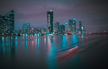 city views miami sea buildings lights water