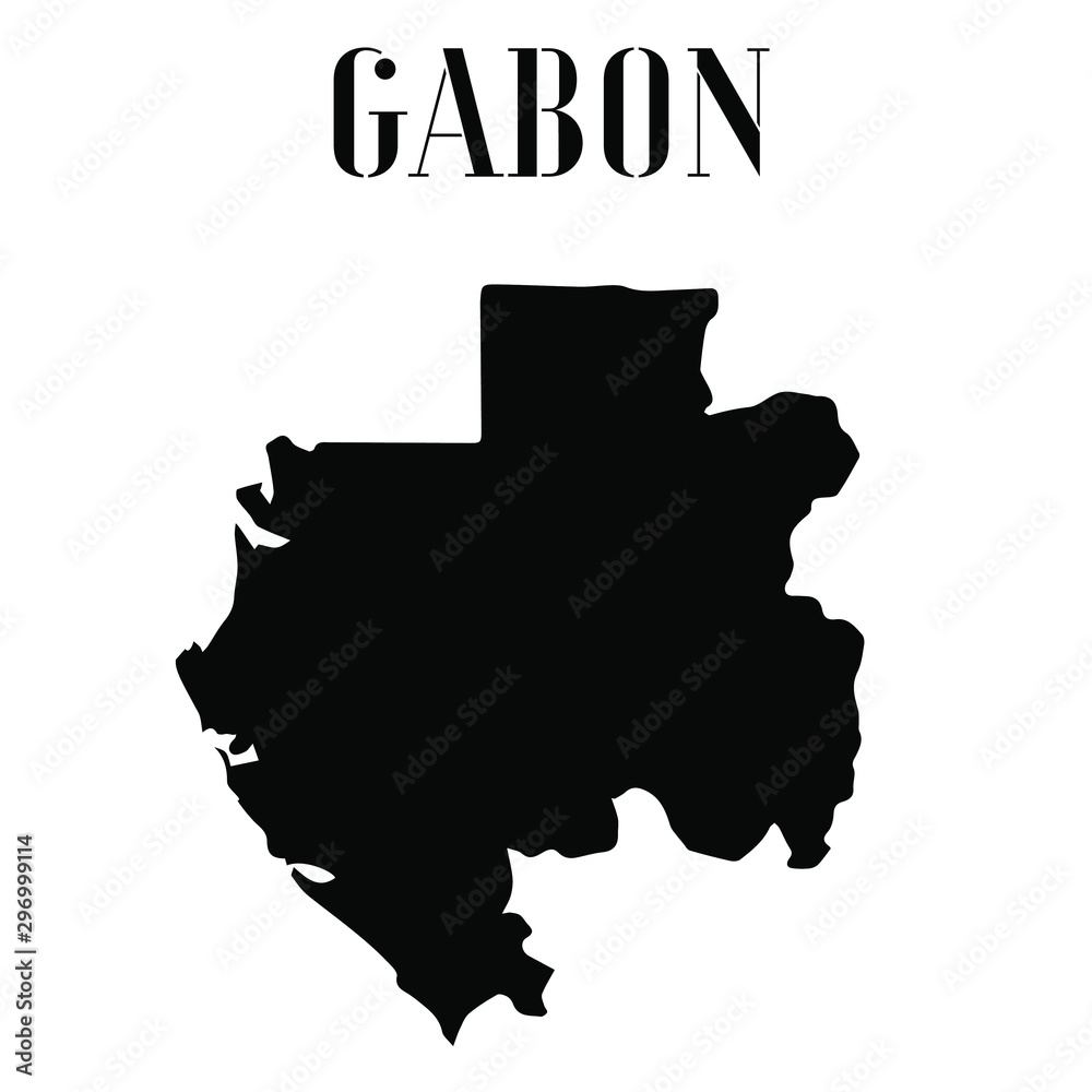 Fototapete Gabon solid country outline silhouette, Black and white vector illustration with isolated object and symbols on background with text. From world map countries set