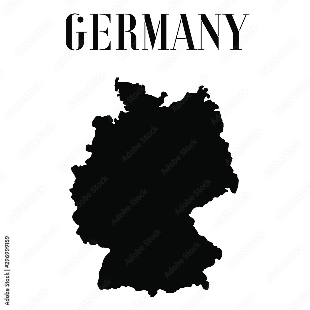 Fototapete Germany solid country outline silhouette, Black and white vector illustration with isolated object and symbols on background with text. From world map countries set