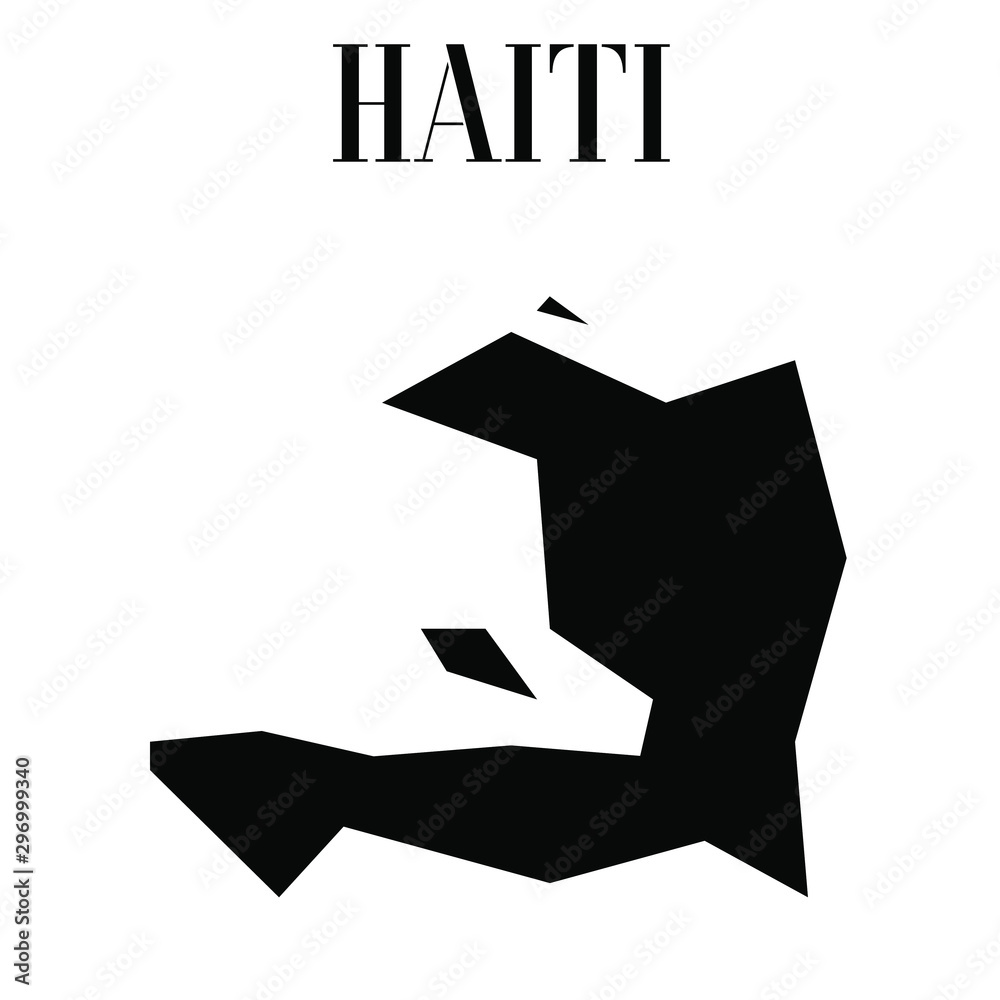 Fototapete Haiti solid country outline silhouette, Black and white vector illustration with isolated object and symbols on background with text. From world map countries set