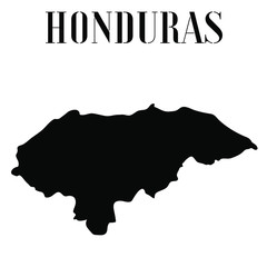 Honduras solid country outline silhouette, Black and white vector illustration with isolated object and symbols on background with text. From world map countries set