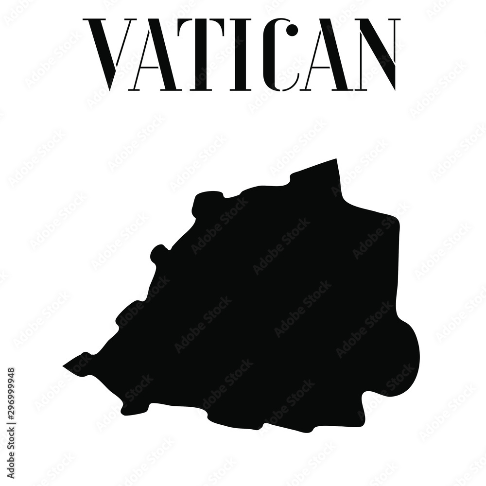 Fototapete  Vatican solid country outline silhouette, Black and white vector illustration with isolated object and symbols on background with text. From world map countries set