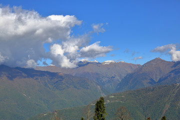Picturesque mountain range in early autumn