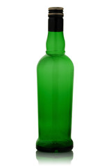 green empty whiskey bottle