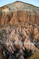 Beautiful panoramic view of pink valley  in Cappadocia. Free lifestyle. Cappadocia region of Turkey, Asia. Traveling concept background.