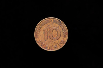 Old Bundesrepublik Deutschland or Federal Republic of Germany 10 Pfennig coin from 1950, reverse....