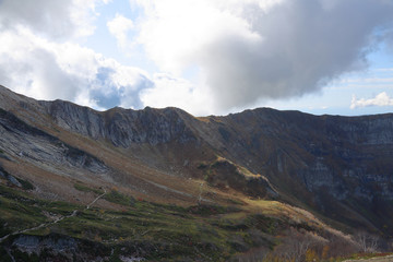 Picturesque mountain range in early autumn