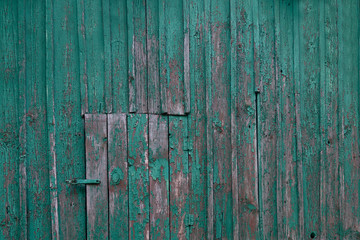 Dark green wooden old painted background texture, garret door
