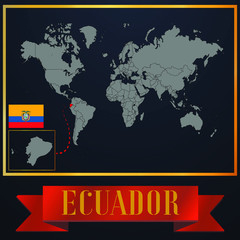 Ecuador solid country outline silhouette, realistic globe world map template, atlas for infographic, vector illustration, isolated object, background, national flag. countries set 