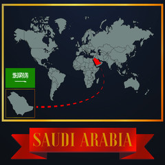 Saudi Arabia solid country outline silhouette, realistic globe world map template, atlas for infographic, vector illustration, isolated object, background, national flag. countries set 