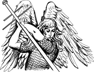 angel overcomes the serpent and the dark forces