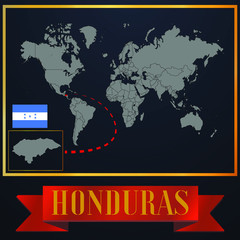 Honduras solid country outline silhouette, realistic globe world map template, atlas for infographic, vector illustration, isolated object, background, national flag. countries set 