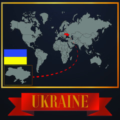 Obraz premium Ukraine solid country outline silhouette, realistic globe world map template, atlas for infographic, vector illustration, isolated object, background, national flag. countries set 