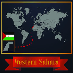 Western Sahara solid country outline silhouette, realistic globe world map template, atlas for infographic, vector illustration, isolated object, background, national flag. countries set 